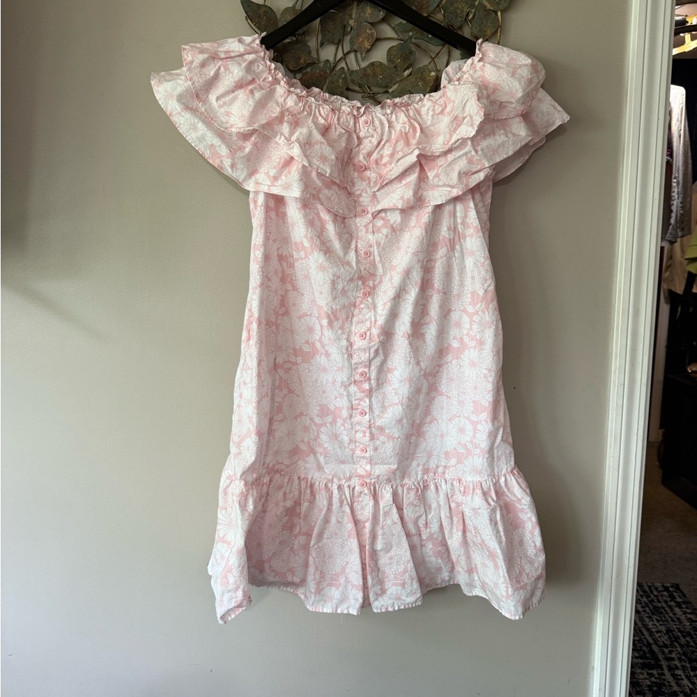 Lisa Marie Fernandez Pink and White Off-the-Shoulder Sundress